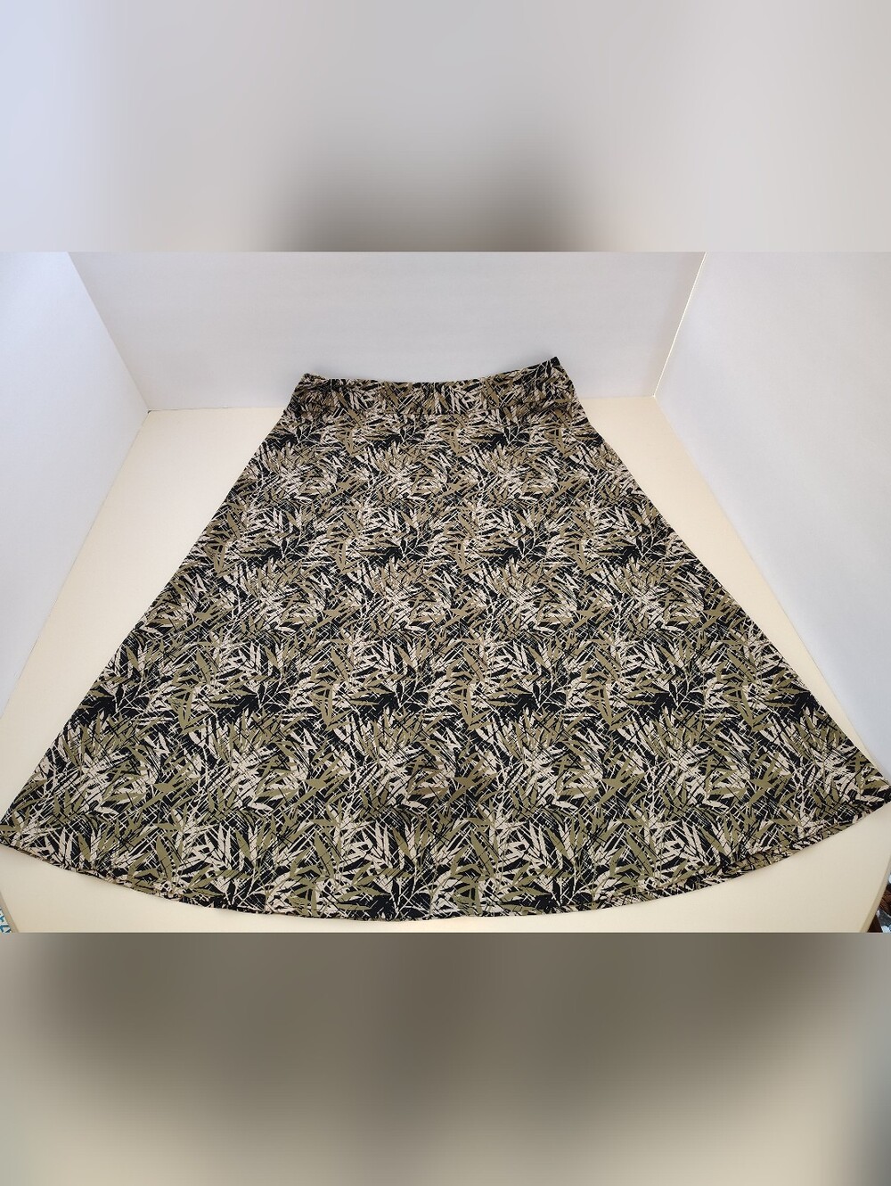 Vintage 90s Sag Harbor Bamboo Leaf Midi Skirt Size 8 Whimsigoth Earthy A-Line